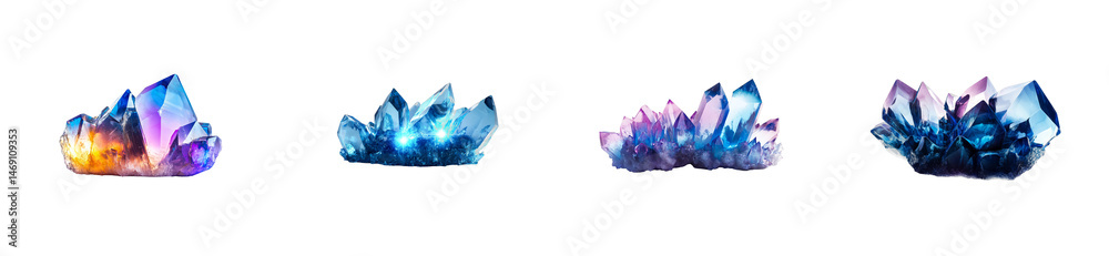 Obraz premium Assortment of radiant quartz crystal specimens, cut out transparent