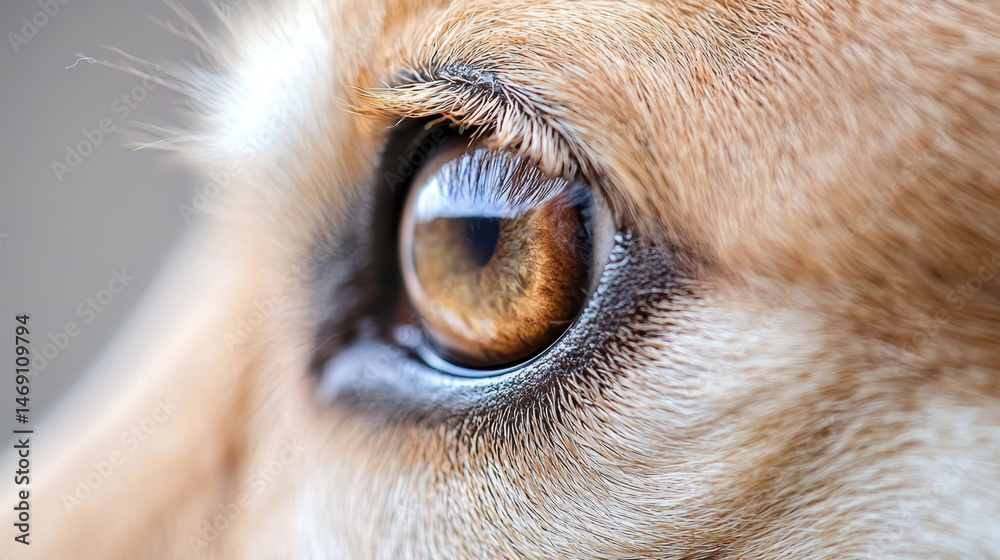 Obraz premium Close up macro shot of dog eye, showcasing intricate details and warm colors of iris, evoking sense of connection