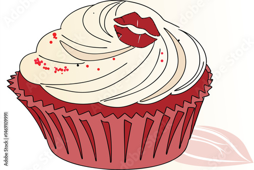 39 a delicious red velvet cupcake with sweet cream cheese frosting, a red lipstick, sparkly glitter, high detail, soft lighting, photorealistic, studio shot, 8k