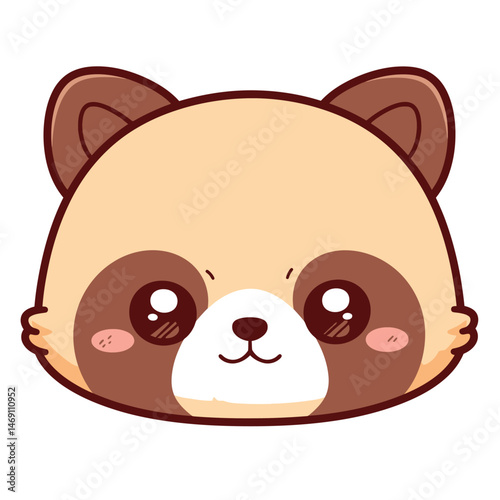 Cute cartoon tanuki face with big, sparkly eyes.