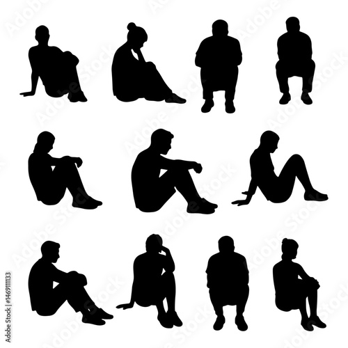 Hand Drawn Minimalist Vector Set of Sitting People for Architecture Including Human Figures in Relaxed and Casual Poses for Layouts Floor Plans and Elevation Drawings

