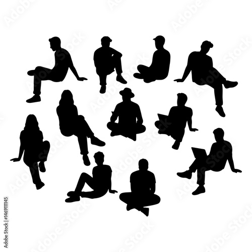 Seated People in Minimal Hand Drawn Style Vector Illustrations for Architectural Layouts Floor Plans CAD Designs and Urban Presentation Concepts

