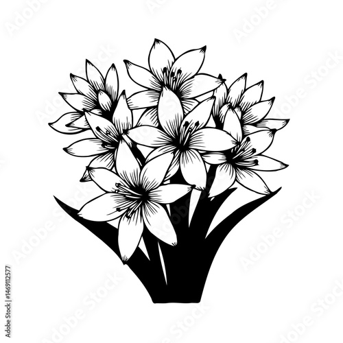 Elegant monochromatic floral bouquet illustration for timeless designs projects