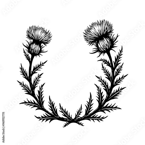Elegant thistle floral frame: A minimalist botanical design for creative projects