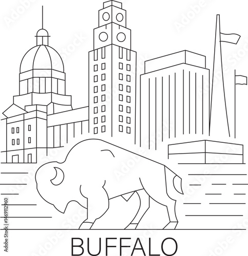 Buffalo City Line Draw Simple Minimalist