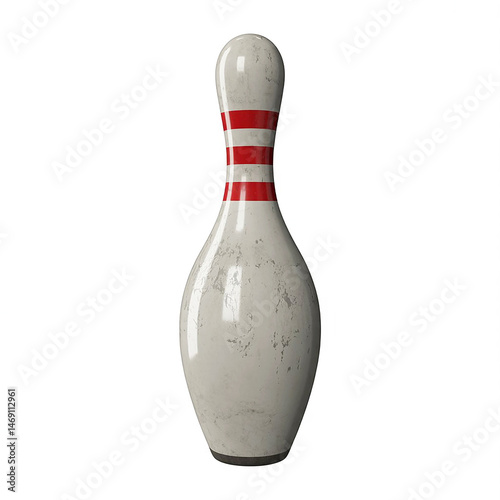 Single Vintage Bowling Pin with Red Stripes Isolated