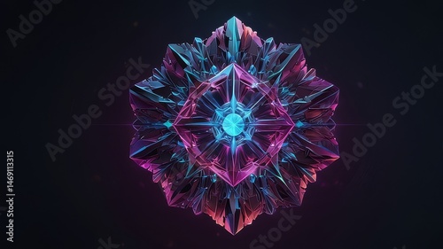 Glowing Crystal Formation with Intricate Facets and Warm Pink Light
