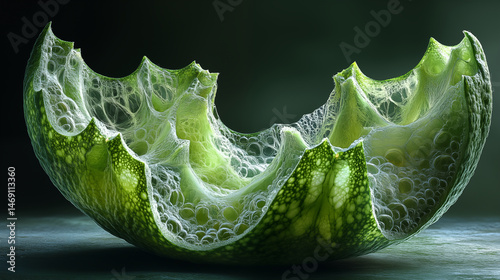 Plant cell structure closeup with intricate membrane network on dark background, microscopic biology concept for cellular research and education