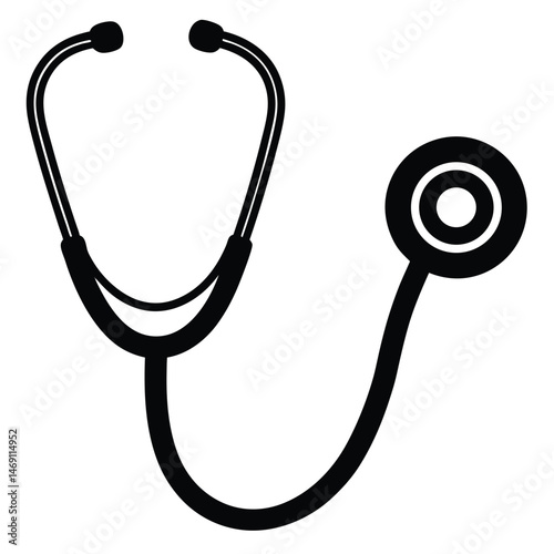 A classic black medical stethoscope is displayed against a crisp white backdrop