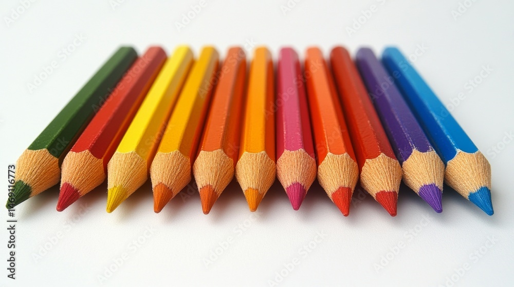 Fototapeta premium rainbow colored pencils on white background
