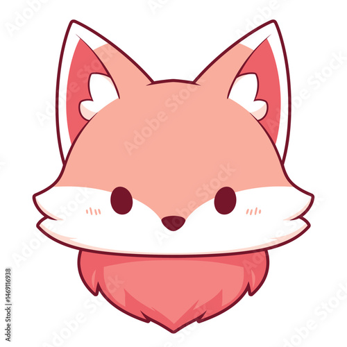 Cute pink fox cartoon head with big ears and simple design.