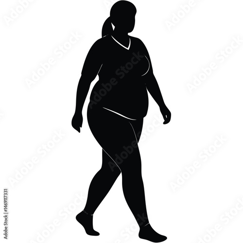Silhouette depicts overweight woman walking, showcasing active lifestyle and healthy choice promotion