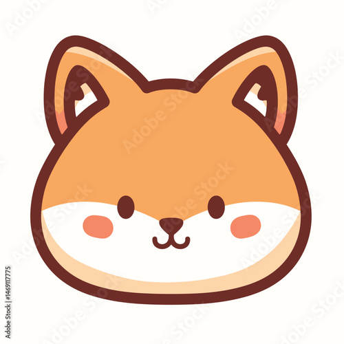 Adorable cartoon fox face with a charming, minimalist design.