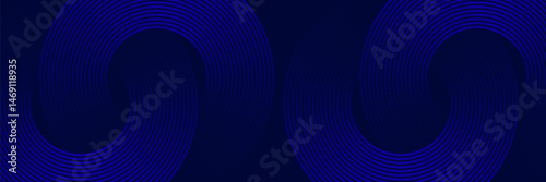 Abstract blue glowing geometric lines on dark blue background. Modern shiny blue circle lines pattern. Futuristic technology concept. Suit for cover, poster, banner, brochure, header, website. eps 10