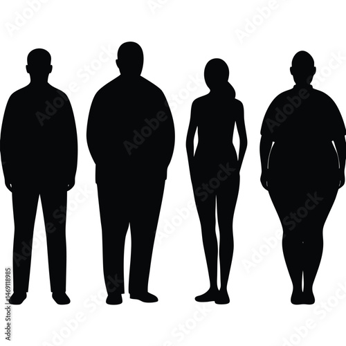 Silhouette shows weight differences as plus size figures stand beside normal figures