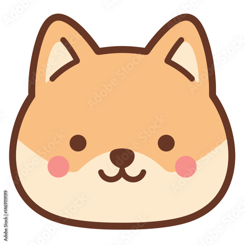 Adorable cartoon Shiba Inu face with pink cheeks and a sweet smile.