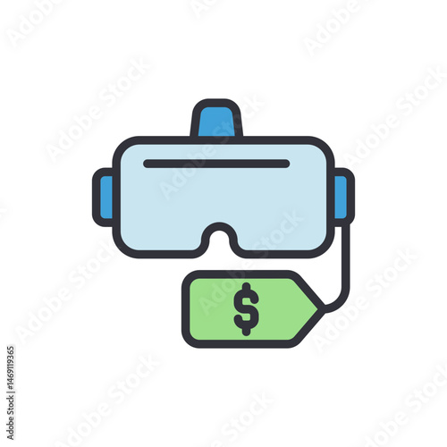 Iconic representation of virtual reality headset sale with dollar symbol