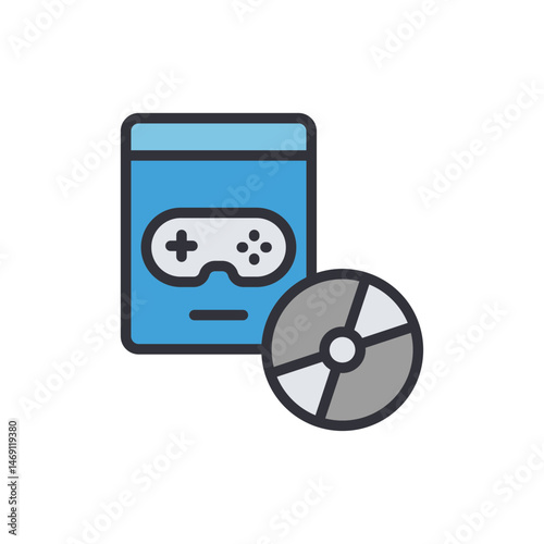 Blue boxed games icon illustration with a physical video game disc media