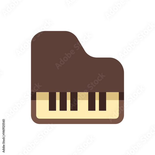 Illustration of a brown grand piano with rounded edges and visible keys on a white background view