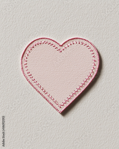 Pink heart message card, handmade card, red heart on a white background