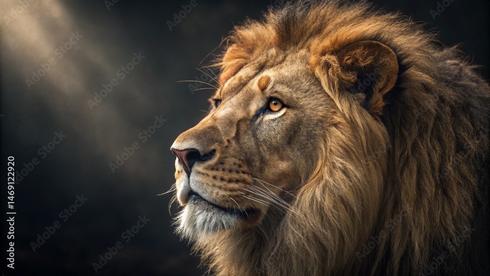 Fototapeta premium Majestic Gaze: The Lion King in Photorealistic Glory