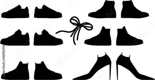 Silhouette of  Shoes in Side View, Ideal for sportswear, fashion, or shoe store design needs.