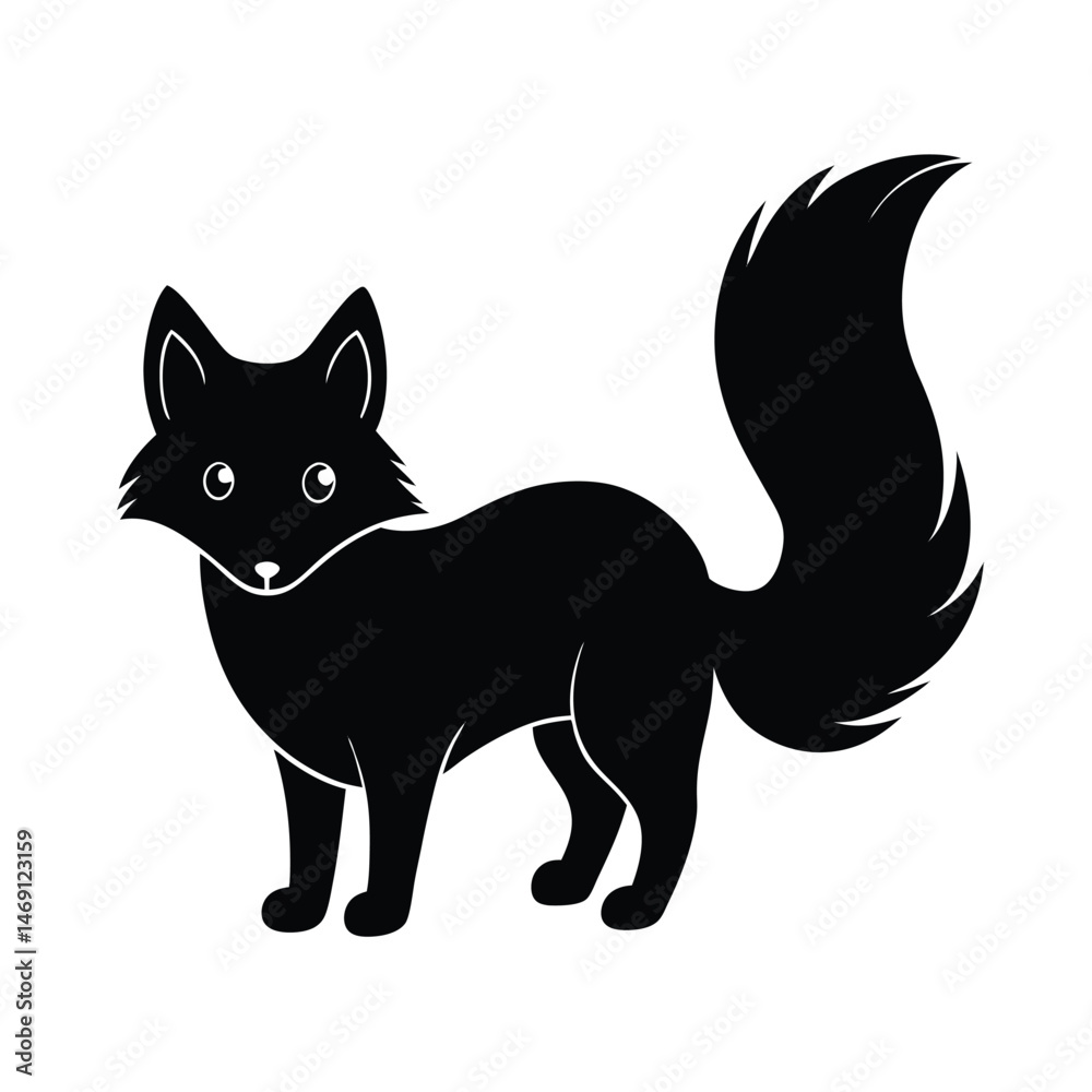 Obraz premium arctic fox with fluffy tail vector silhouette