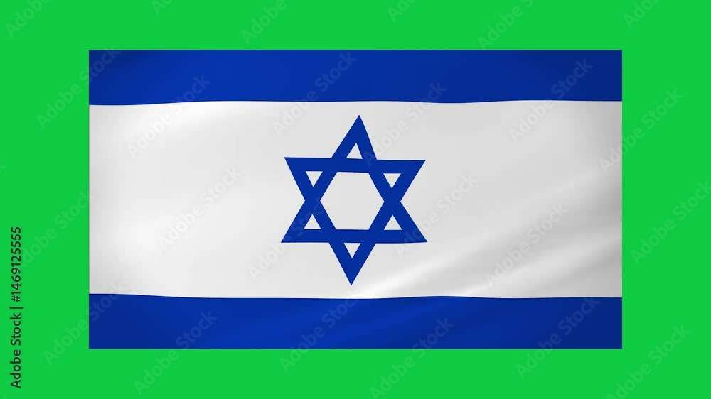 Israel flag in the wind, green screen 
