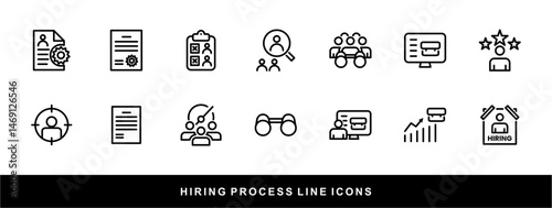 Hiring Process Line Icons. Recruitment, Job Application, Interview, Candidate Selection Vector Set