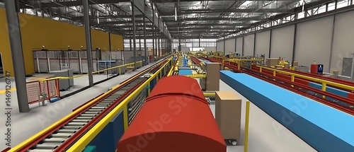 Factory Interior Showing Conveyor System Transporting Goods In A Production Line