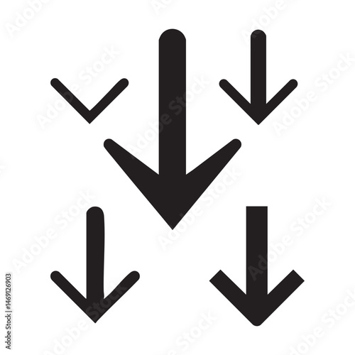 Set of down arrow silhouette icons on white background