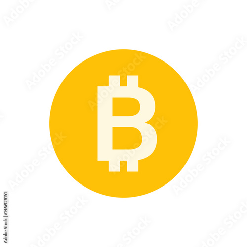 A yellow bitcoin coin with a white b symbol representing cryptocurrency and blockchain technology icon design