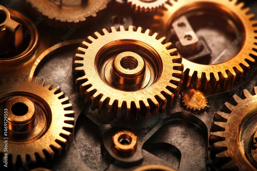 Close-up intricate gear mechanism Close-up intricate gear mechanism