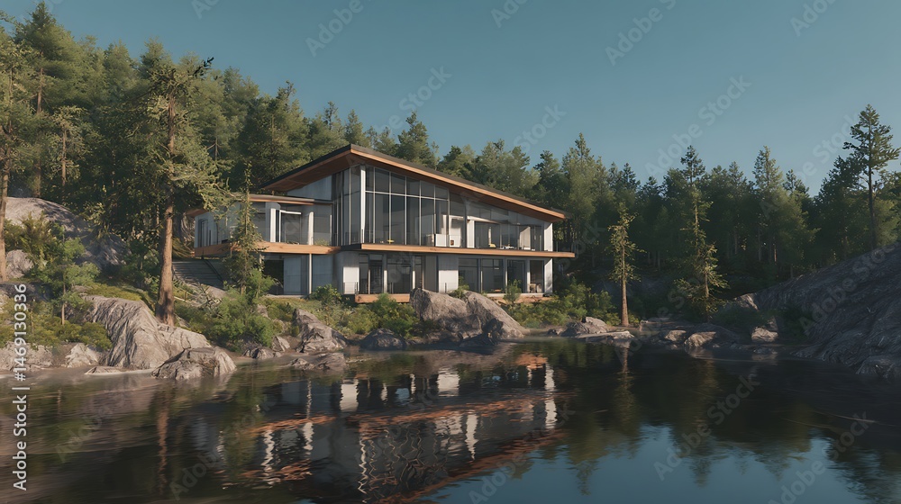 Fototapeta premium modern house on the lake .