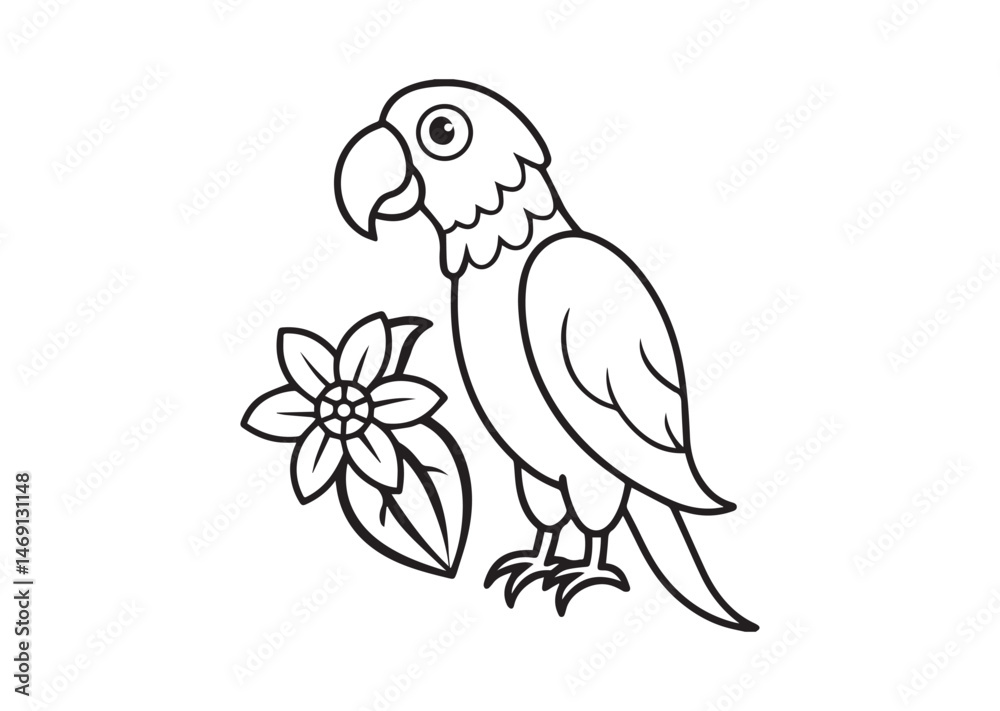 Obraz premium Parrot With Flower Coloring Page Vector
