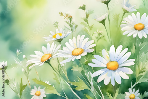 White Daisies in a Green Meadow – Watercolor Illustration