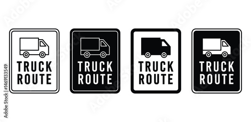 Truck Route Sign Icons Set Black and White Color Vector Design Illustration