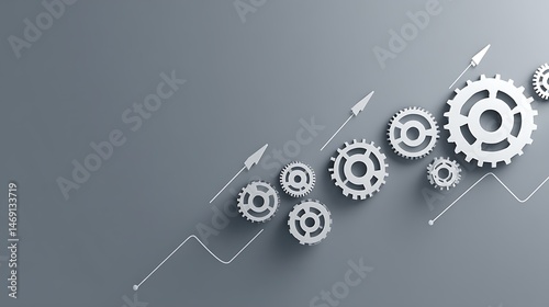 Minimalist gears and arrows, symbolizing business process reengineering and the improvement of operations .