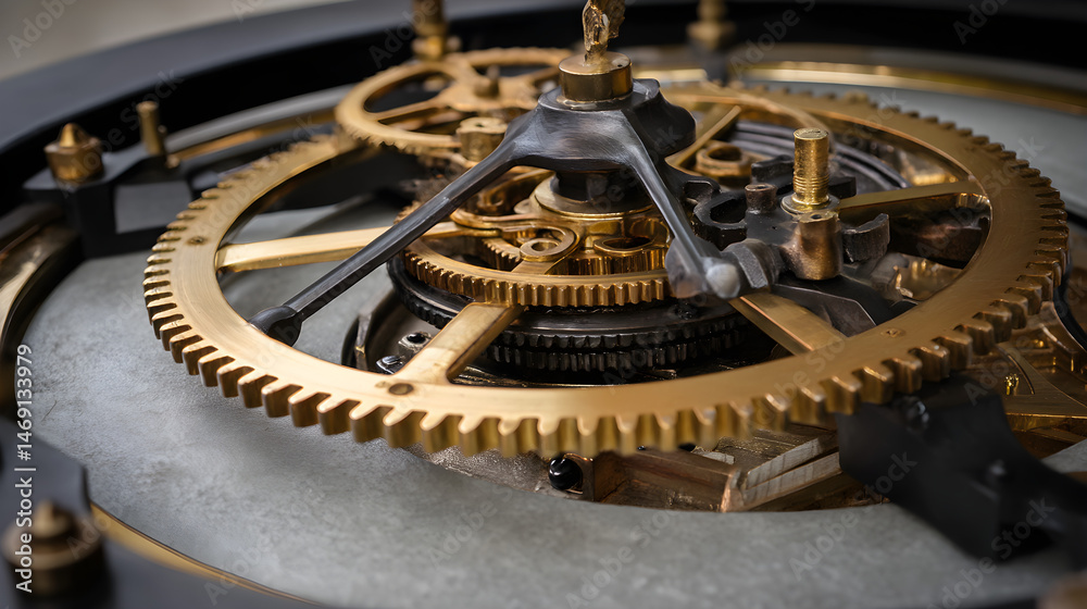 Fototapeta premium Close-up of intricate bronze and black gear mechanism