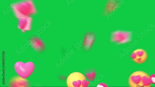 Flowing Social Media Emojis on Green Screen – Hearts, Love, Comments, and Reaction Animation Overlay