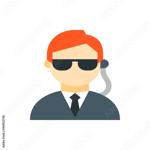 Illustration of a man with red hair wearing sunglasses and a suit with a headset on a white background