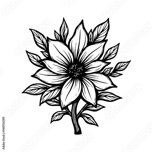 Detailed floral illustration with leaves, creating a bold botanical design art