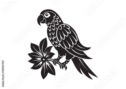 Parrot With Flower Silhouette Vector