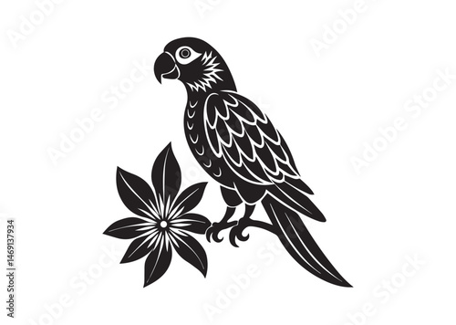 Parrot With Flower Silhouette Vector