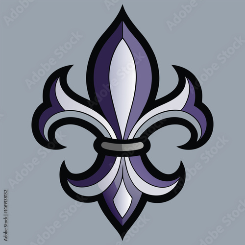 This vector illustration shows a black ornate fleur de lis symbol, a vintage floral design element often used as a heraldic icon or decoration