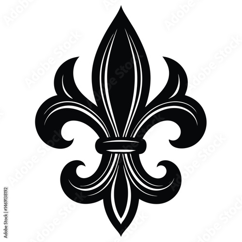 Ornate black fleur de lis vector design, a vintage floral pattern element