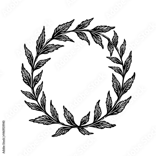 Elegant leaf wreath illustration with intricate details and ornamental style
