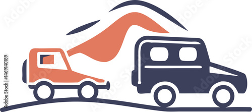 A vector illustration depicts a cartoon toy truck, a vehicle often used for transport or delivery, shown on a clean white background and sometimes appearing as an icon on a road
