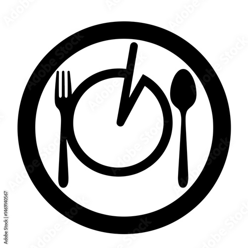 Intermittent fasting icon with fork and spoon, black and white design