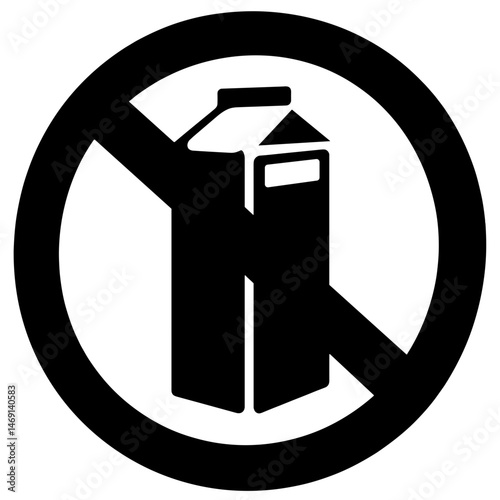 Dairy-free symbol with milk carton crossed on white background, health